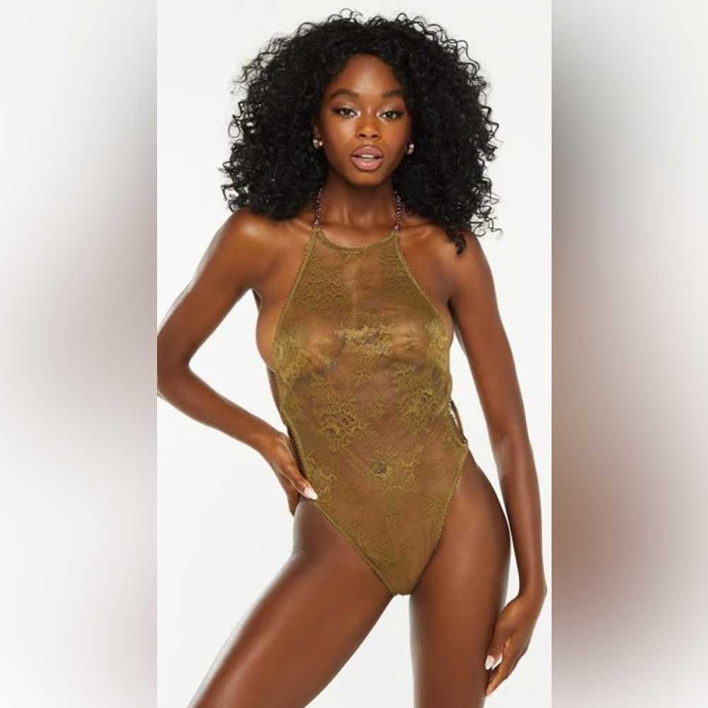 Savage X Fenty Olive Lace Teddy Bodysuit